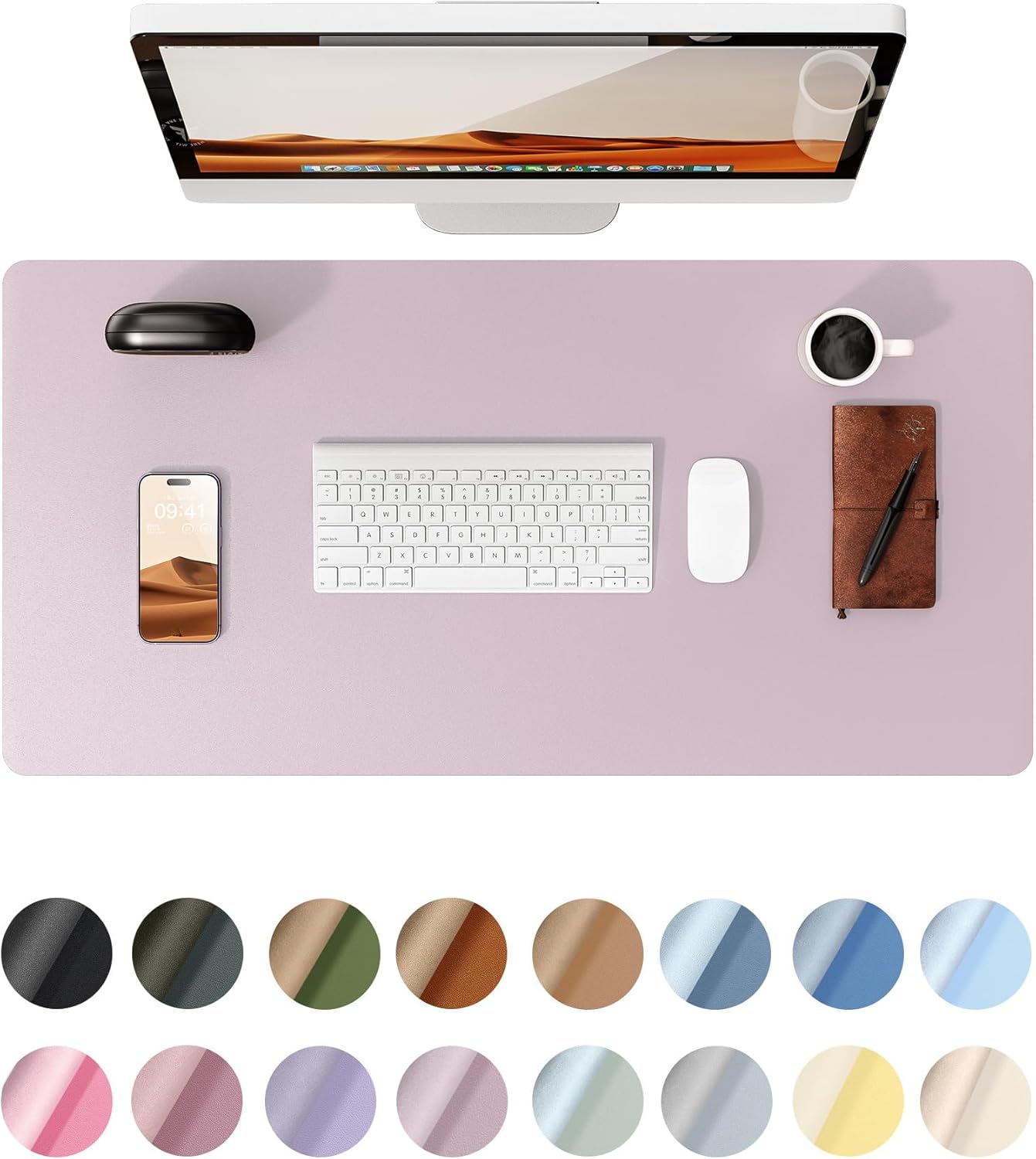 Leather Desk Pad Protector,(31.5" x 15.8") Large Mouse Pad, Non-Slip PU Leather Desk Blotter, Laptop Desk Pad,Grayish Lavender