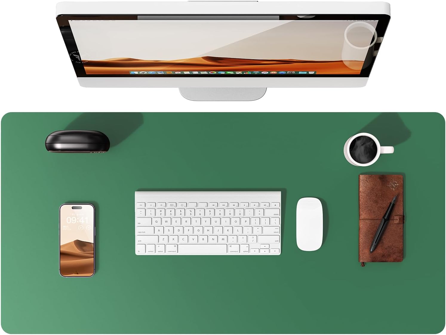 Leather Desk Pad Protector,（31.5" x 15.8") Large Mouse Pad, Non-Slip PU Leather Desk Blotter, Laptop Desk Pad,Jade Green
