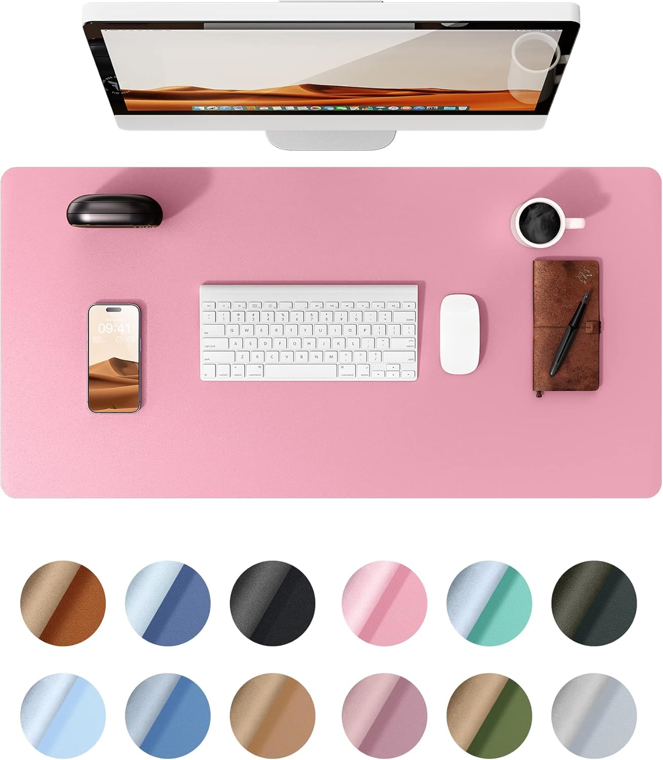 Leather Desk Pad Protector,（31.5" x 15.8") Large Mouse Pad, Non-Slip PU Leather Desk Blotter, Laptop Desk Pad,Pink