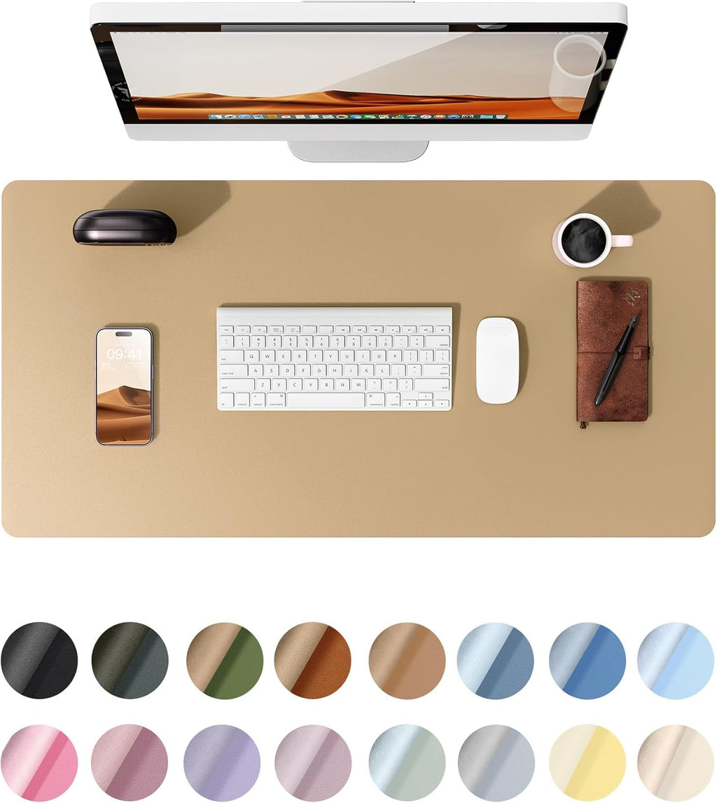 Leather Desk Pad Protector,（31.5" x 15.8") Large Mouse Pad, Non-Slip PU Leather Desk Blotter, Laptop Desk Pad,Latte