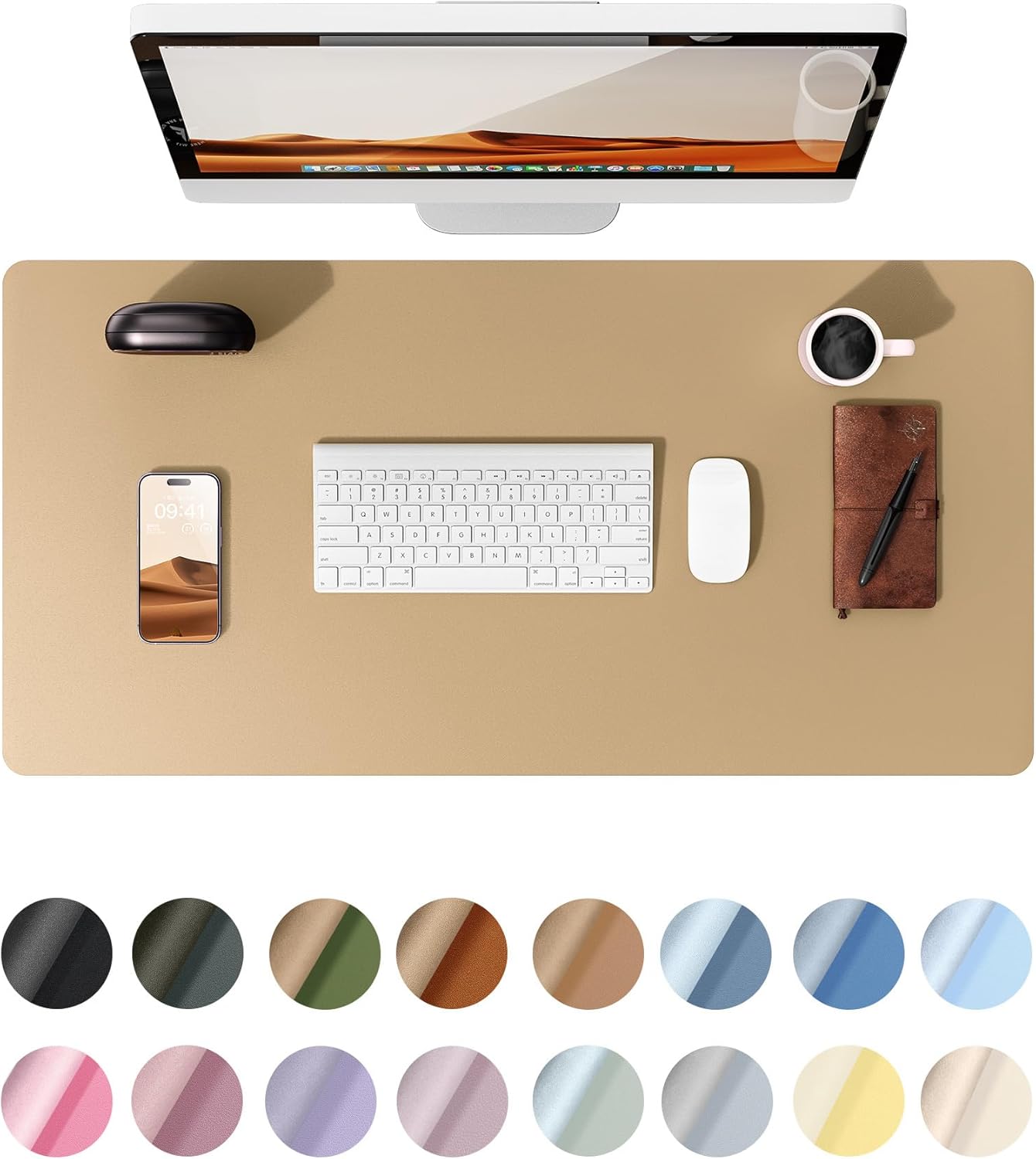 Leather Desk Pad Protector,（31.5" x 15.8") Large Mouse Pad, Non-Slip PU Leather Desk Blotter, Laptop Desk Pad,Latte