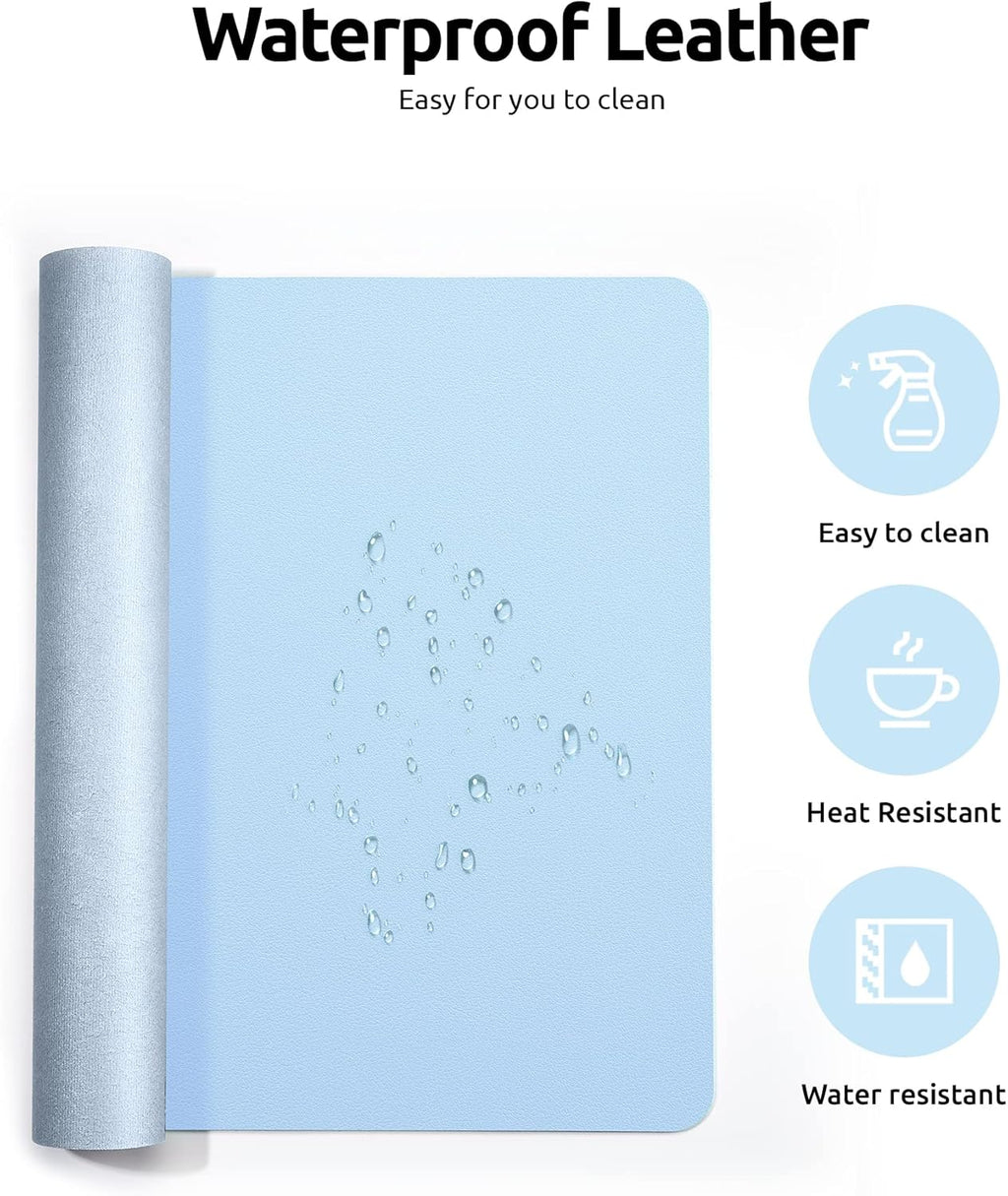 Leather Desk Pad Protector,（31.5" x 15.8") Large Mouse Pad, Non-Slip PU Leather Desk Blotter, Laptop Desk Pad,Baby Blue