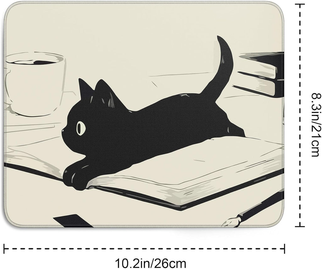 Travel Mousepad with Non-Slip Rubber Base, Stitched Edge Mouse Pads for Desk,Computers,Laptop,Office--Cute Black Cat