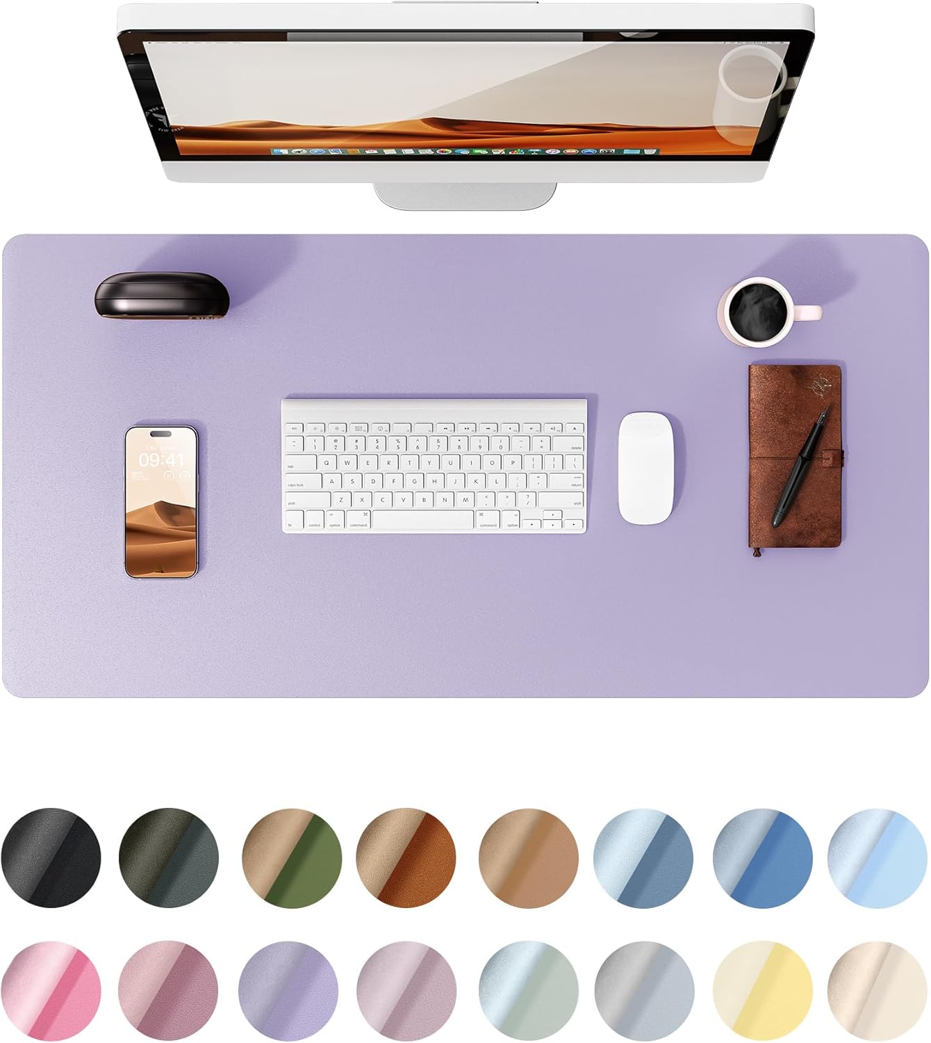 Leather Desk Pad Protector,（31.5" x 15.8") Large Mouse Pad, Non-Slip PU Leather Desk Blotter, Laptop Desk Pad,Light Purple