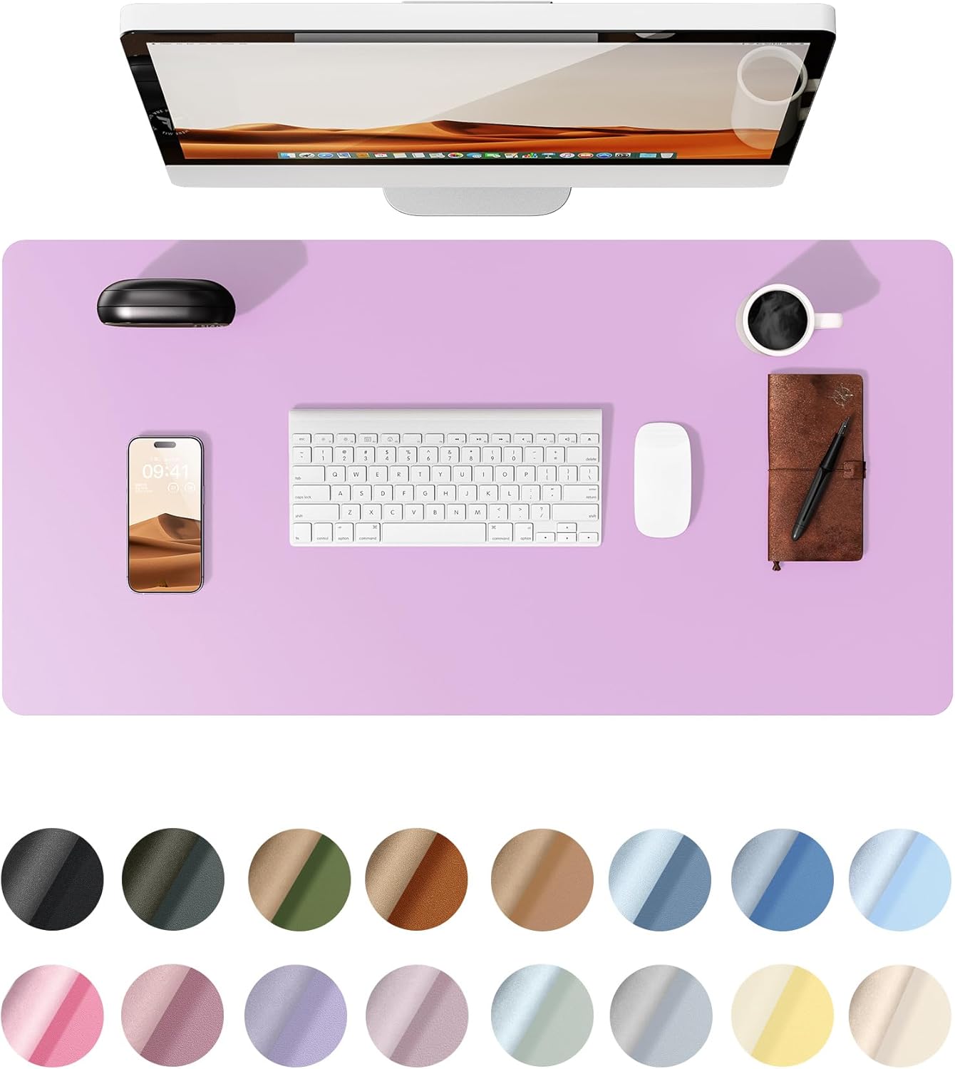 Leather Desk Pad Protector,（31.5" x 15.8") Large Mouse Pad, Non-Slip PU Leather Desk Blotter, Laptop Desk Pad,Taro Purple