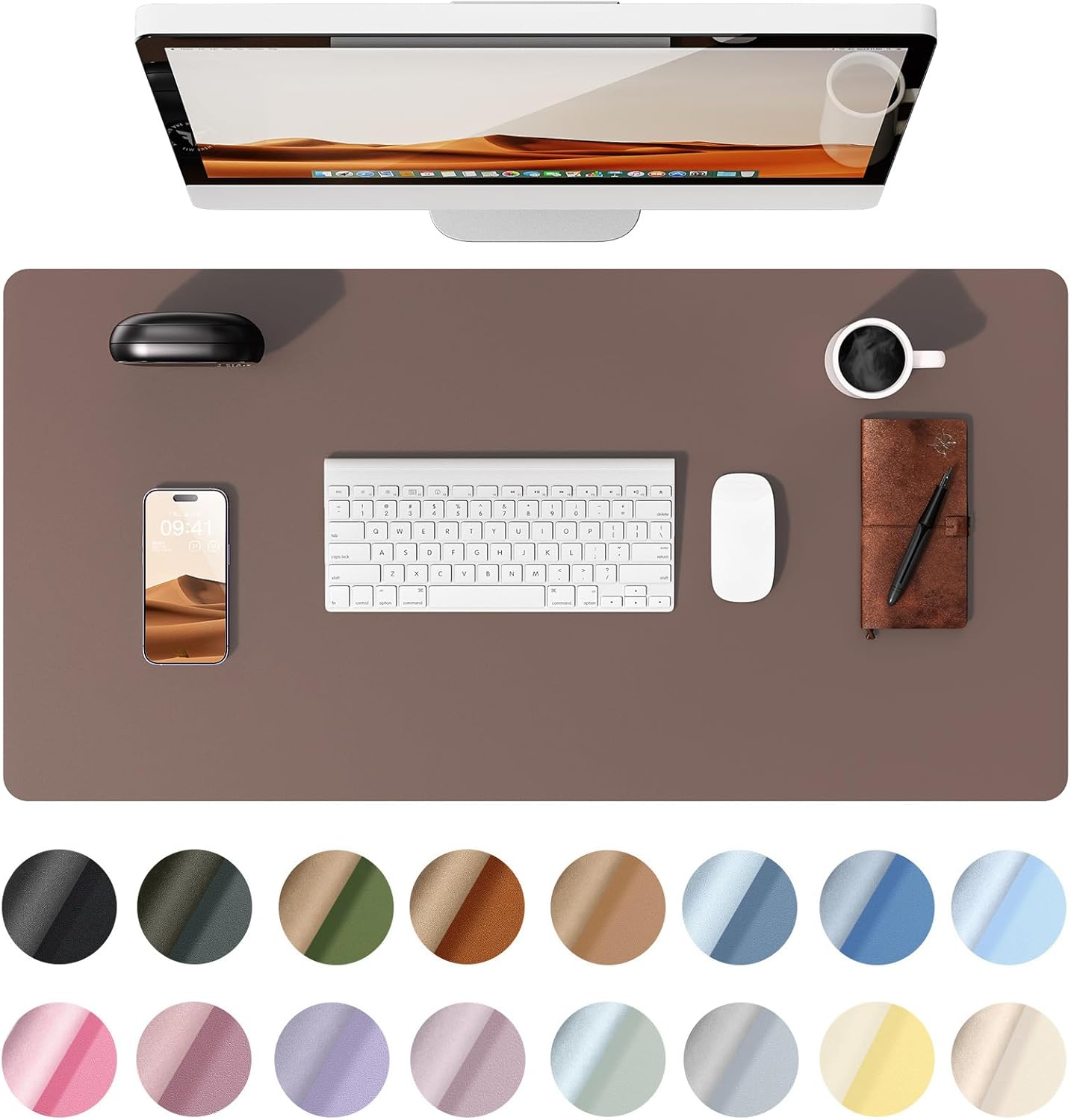 Leather Desk Pad Protector,（31.5" x 15.8") Large Mouse Pad, Non-Slip PU Leather Desk Blotter, Laptop Desk Pad,Chocolate