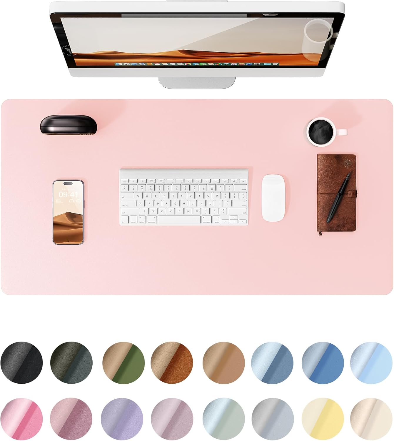 Leather Desk Pad Protector,（31.5" x 15.8") Large Mouse Pad, Non-Slip PU Leather Desk Blotter, Laptop Desk Pad,Light Pink