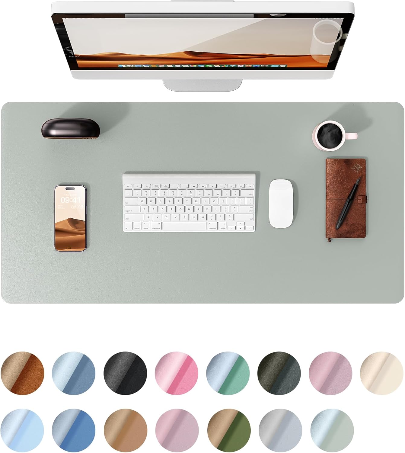 Leather Desk Pad Protector,（31.5" x 15.8") Large Mouse Pad, Non-Slip PU Leather Desk Blotter, Laptop Desk Pad,Grayish Lavender