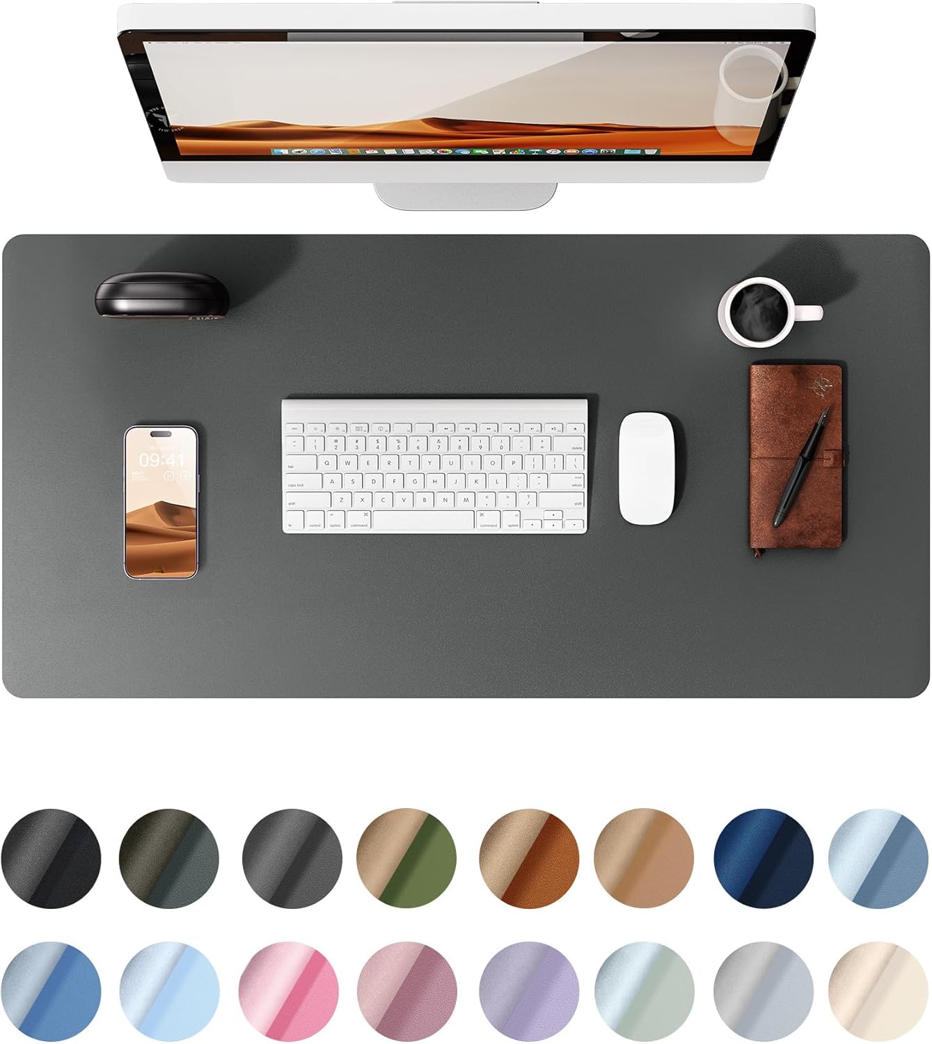 Leather Desk Pad Protector,（31.5" x 15.8") Large Mouse Pad, Non-Slip PU Leather Desk Blotter, Laptop Desk Pad,Grayish Lavender