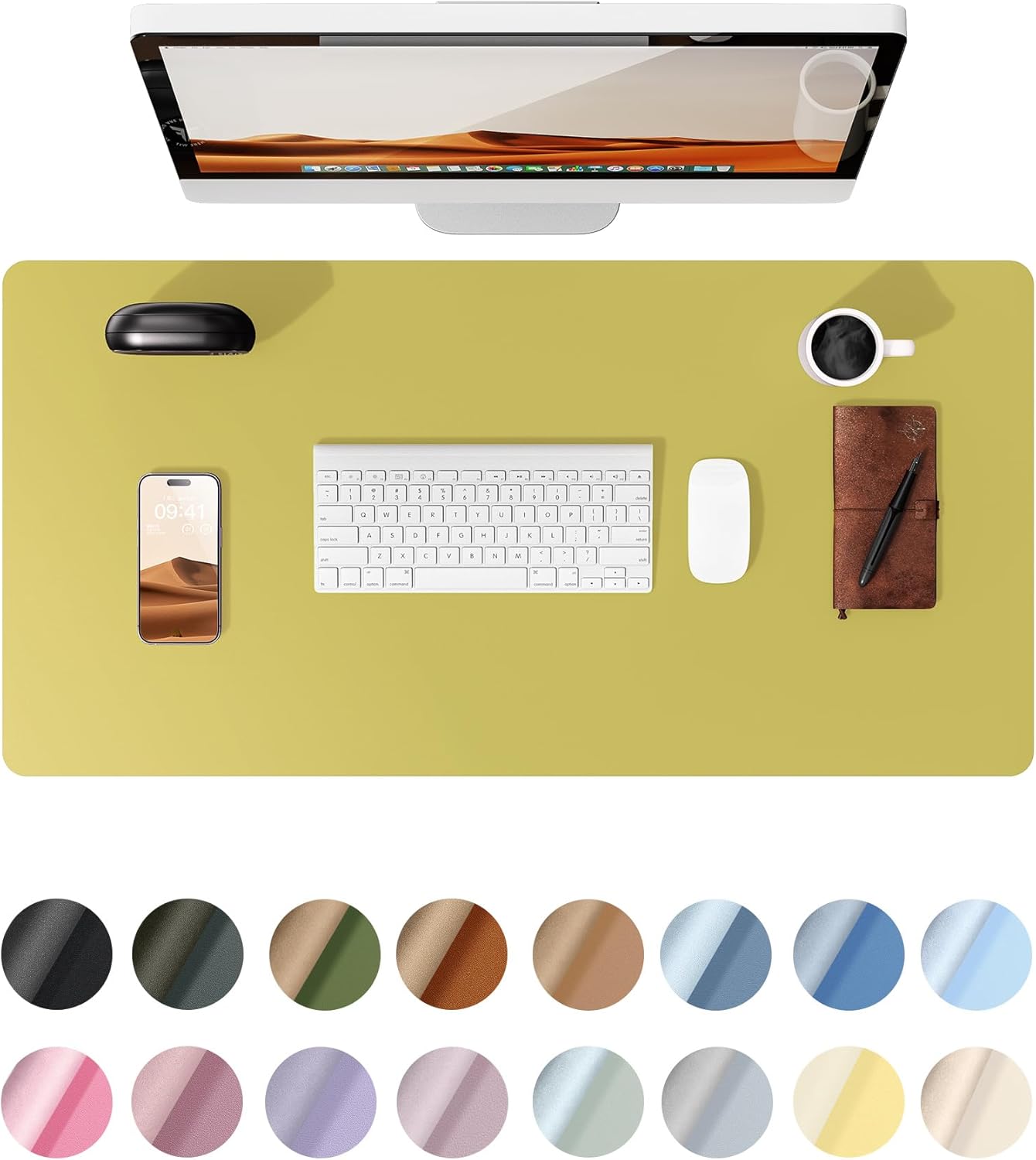 Leather Desk Pad Protector,（31.5" x 15.8") Large Mouse Pad, Non-Slip PU Leather Desk Blotter, Laptop Desk Pad,Pale Green