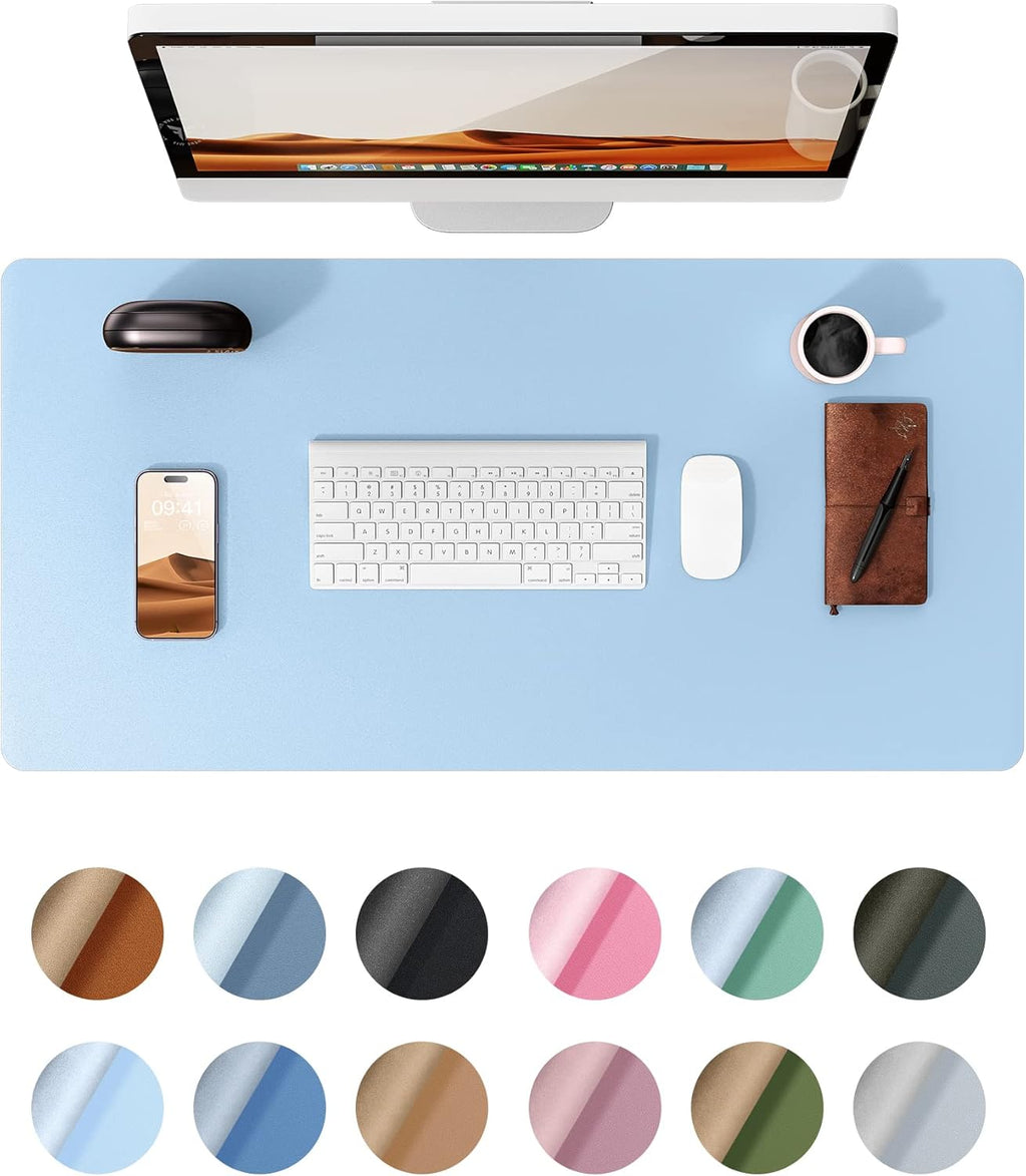 Leather Desk Pad Protector,（31.5" x 15.8") Large Mouse Pad, Non-Slip PU Leather Desk Blotter, Laptop Desk Pad,Baby Blue