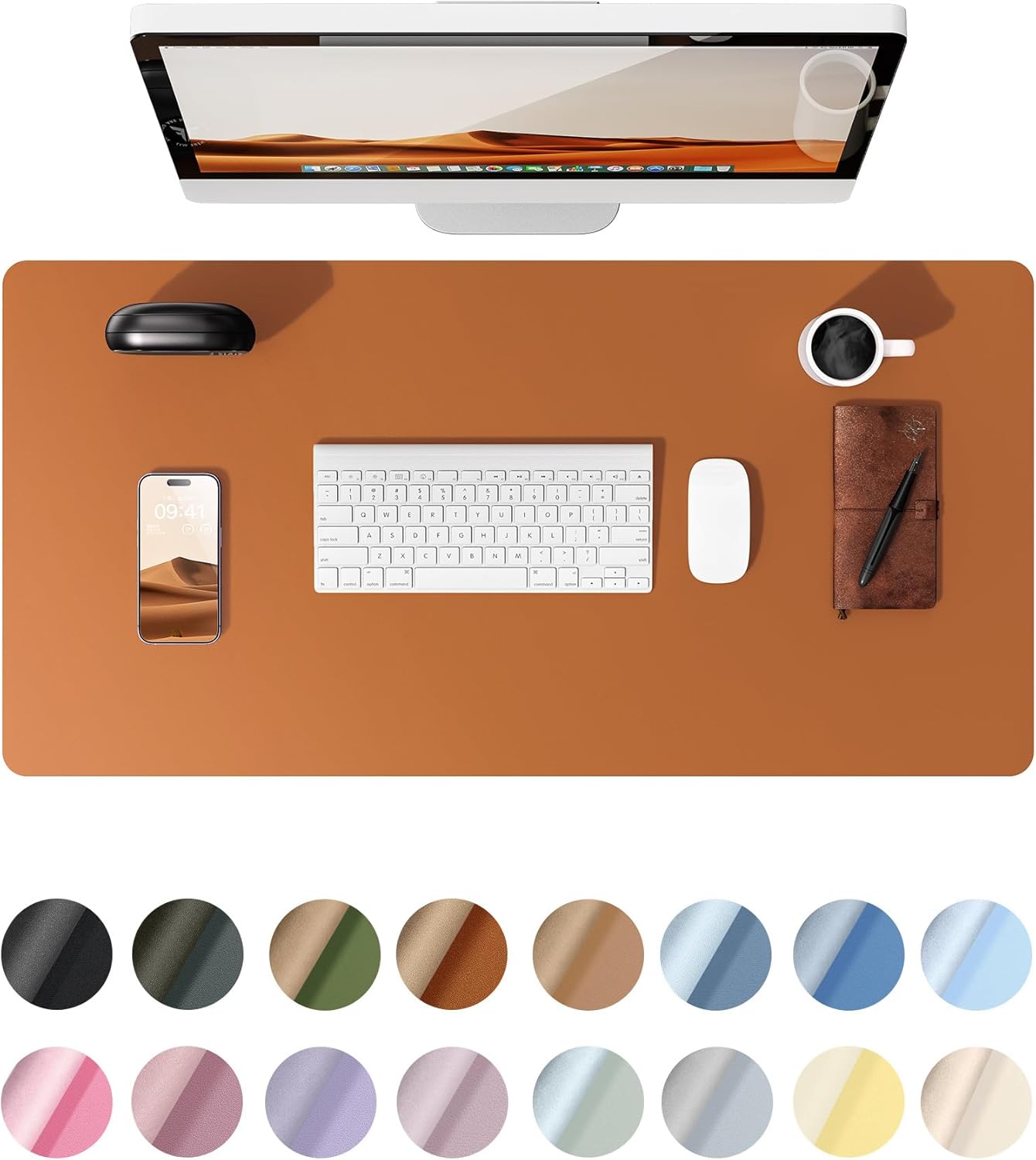 Leather Desk Pad Protector,（31.5" x 15.8") Large Mouse Pad, Non-Slip PU Leather Desk Blotter, Laptop Desk Pad,Brown