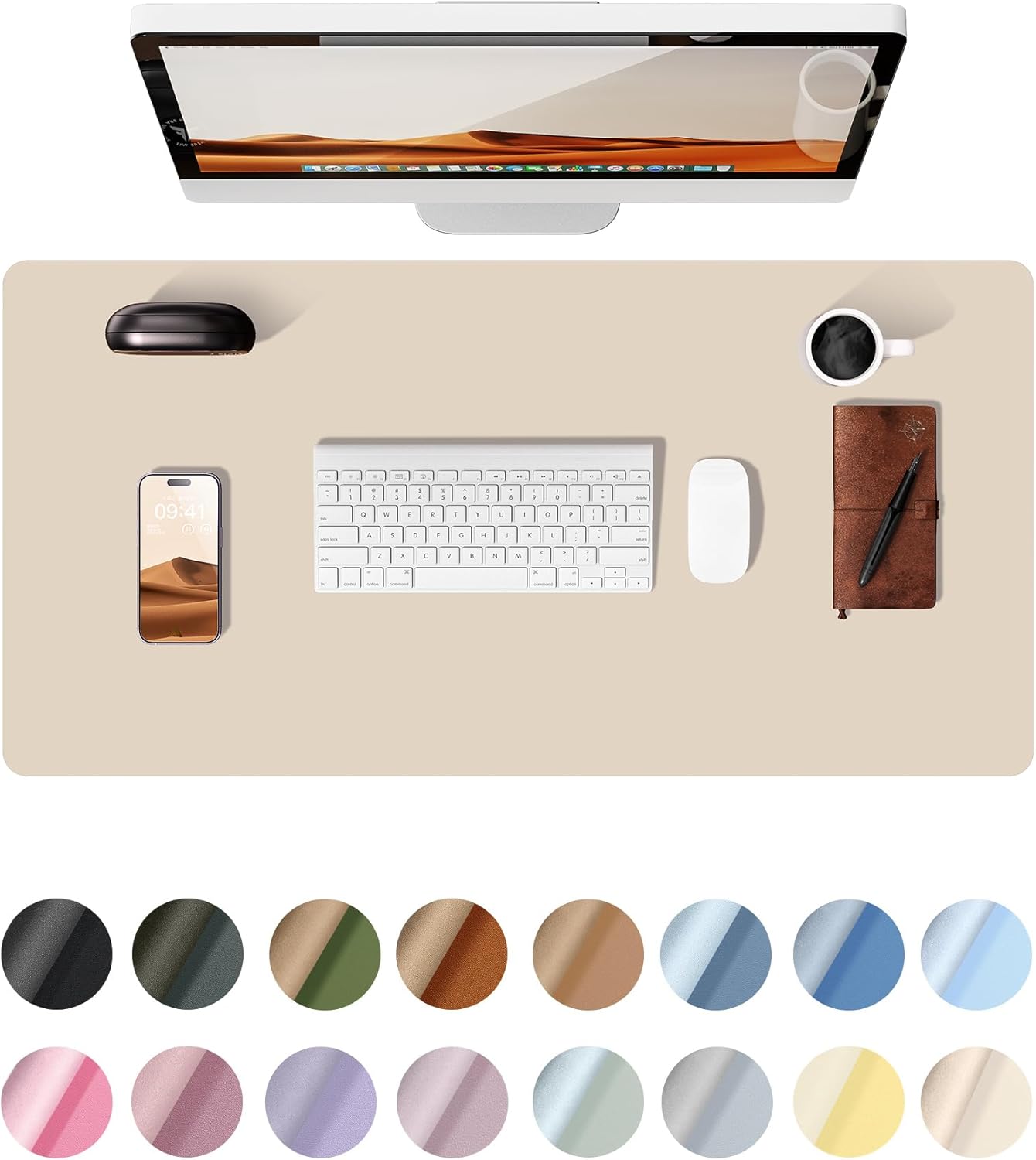 Leather Desk Pad Protector,（31.5" x 15.8") Large Mouse Pad, Non-Slip PU Leather Desk Blotter, Laptop Desk Pad,Grayish Lavender