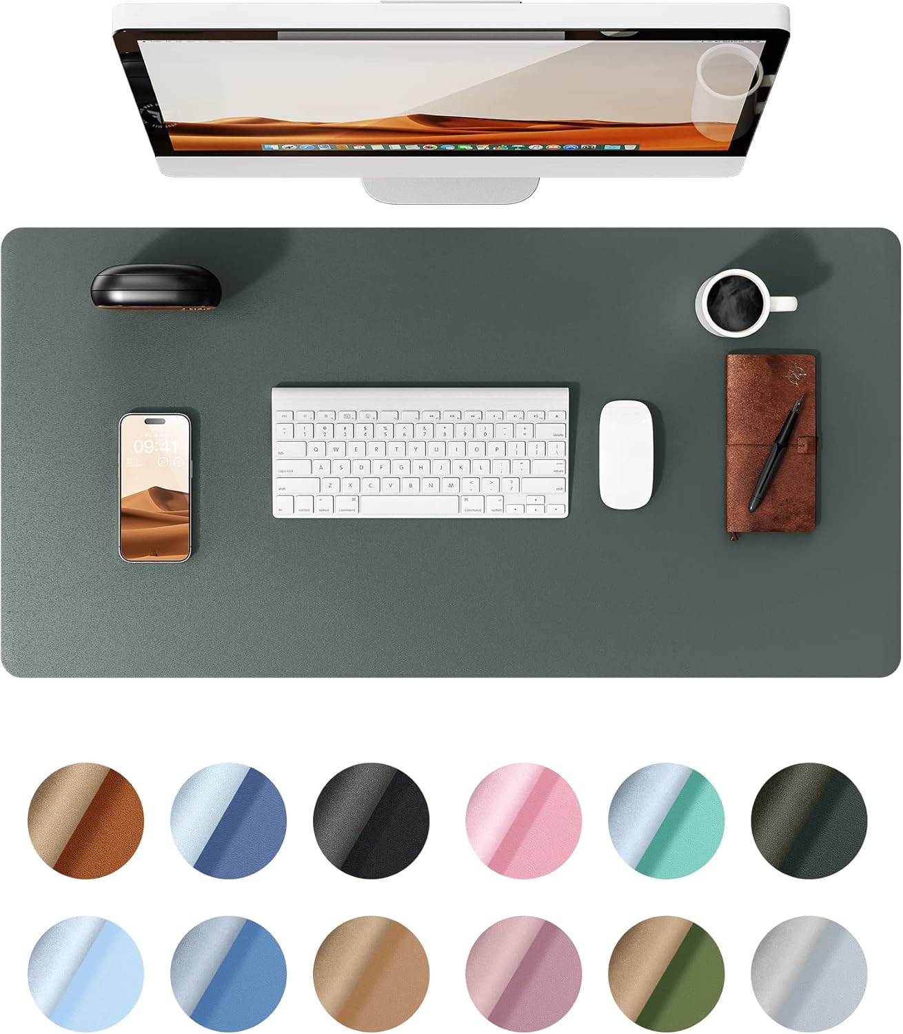 Leather Desk Pad Protector,（31.5" x 15.8") Large Mouse Pad, Non-Slip PU Leather Desk Blotter, Laptop Desk Pad,Grayish Lavender