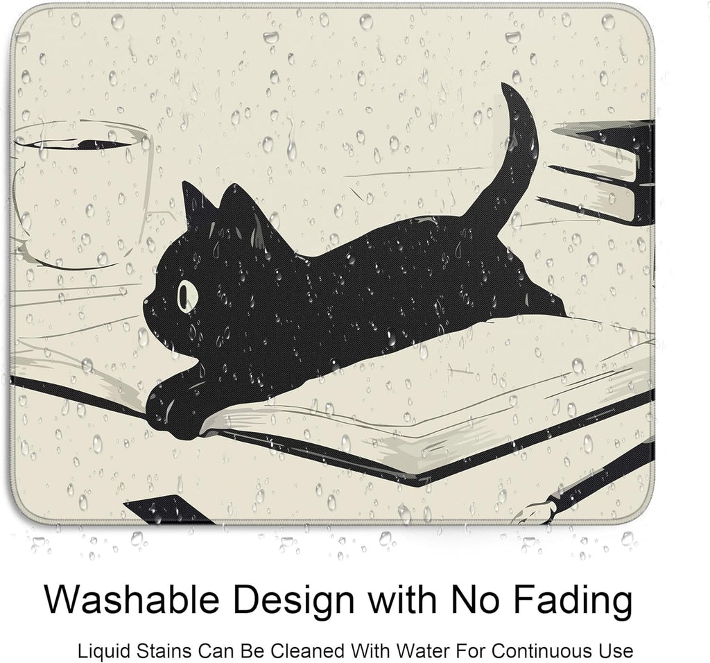 Travel Mousepad with Non-Slip Rubber Base, Stitched Edge Mouse Pads for Desk,Computers,Laptop,Office--Cute Black Cat