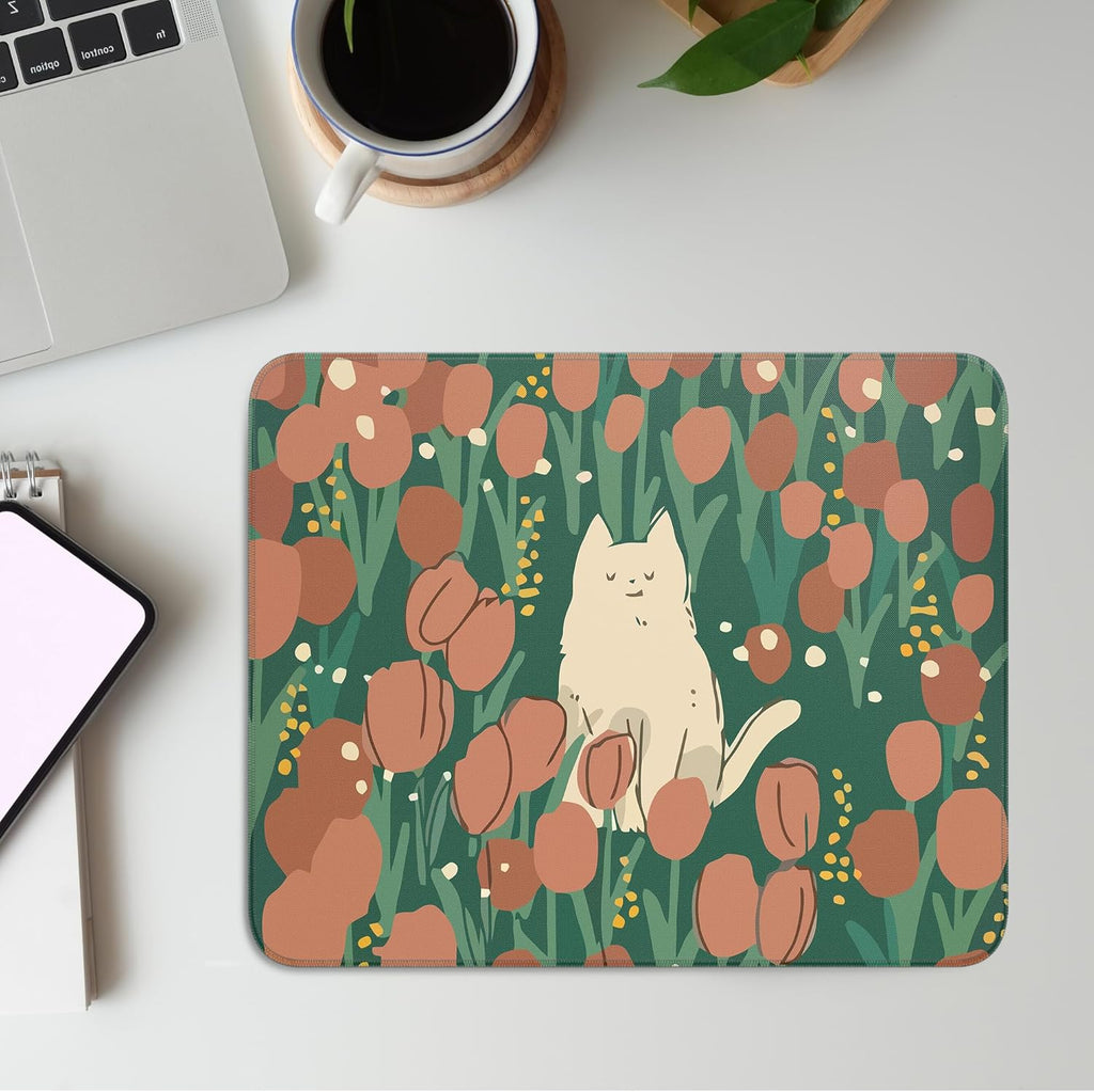 Travel Mousepad with Non-Slip Rubber Base, Stitched Edge Mouse Pads for Desk,Computers,Laptop,Office--Cute Cat 1