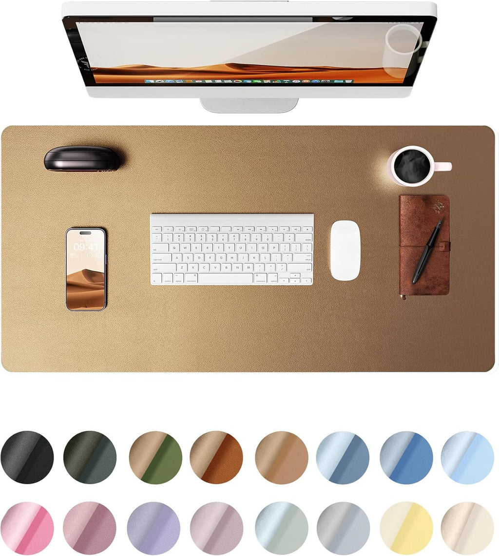 Leather Desk Pad Protector,（31.5" x 15.8") Large Mouse Pad, Non-Slip PU Leather Desk Blotter, Laptop Desk Pad,Brown