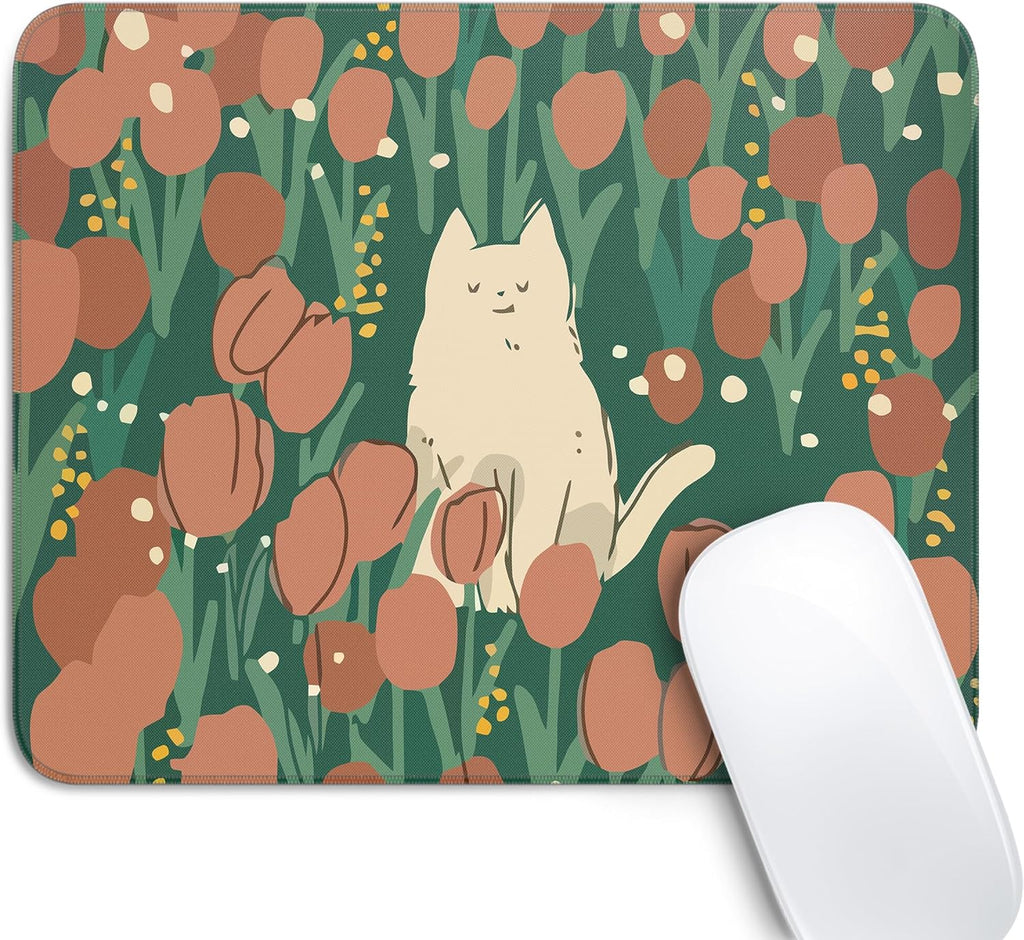 Travel Mousepad with Non-Slip Rubber Base, Stitched Edge Mouse Pads for Desk,Computers,Laptop,Office--Cute Cat 1