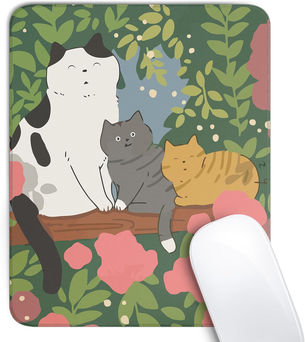 Travel Mousepad with Non-Slip Rubber Base, Stitched Edge Mouse Pads for Desk,Computers,Laptop,Office--Cute Colorful Cats