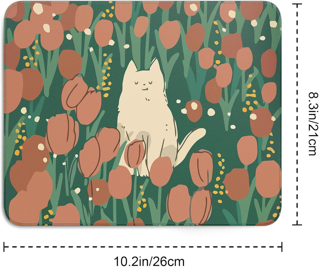 Travel Mousepad with Non-Slip Rubber Base, Stitched Edge Mouse Pads for Desk,Computers,Laptop,Office--Cute Cat 1